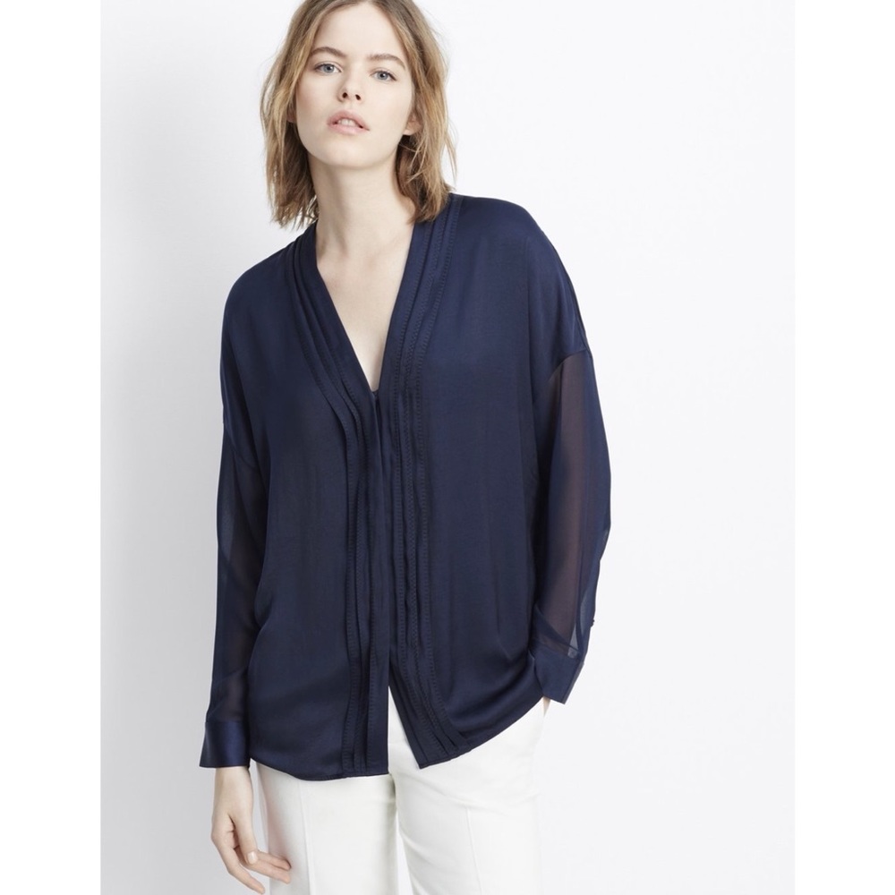 VINCE Long Sleeve Embroidered Blouse